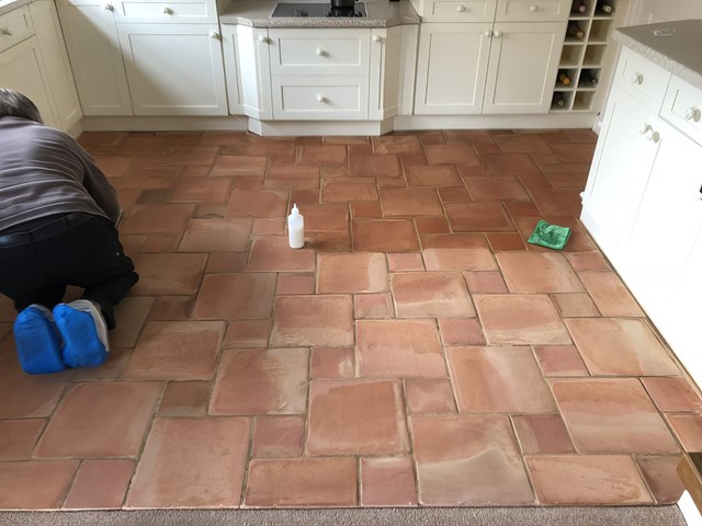 Terracotta kitchen floor cleaned and sealed